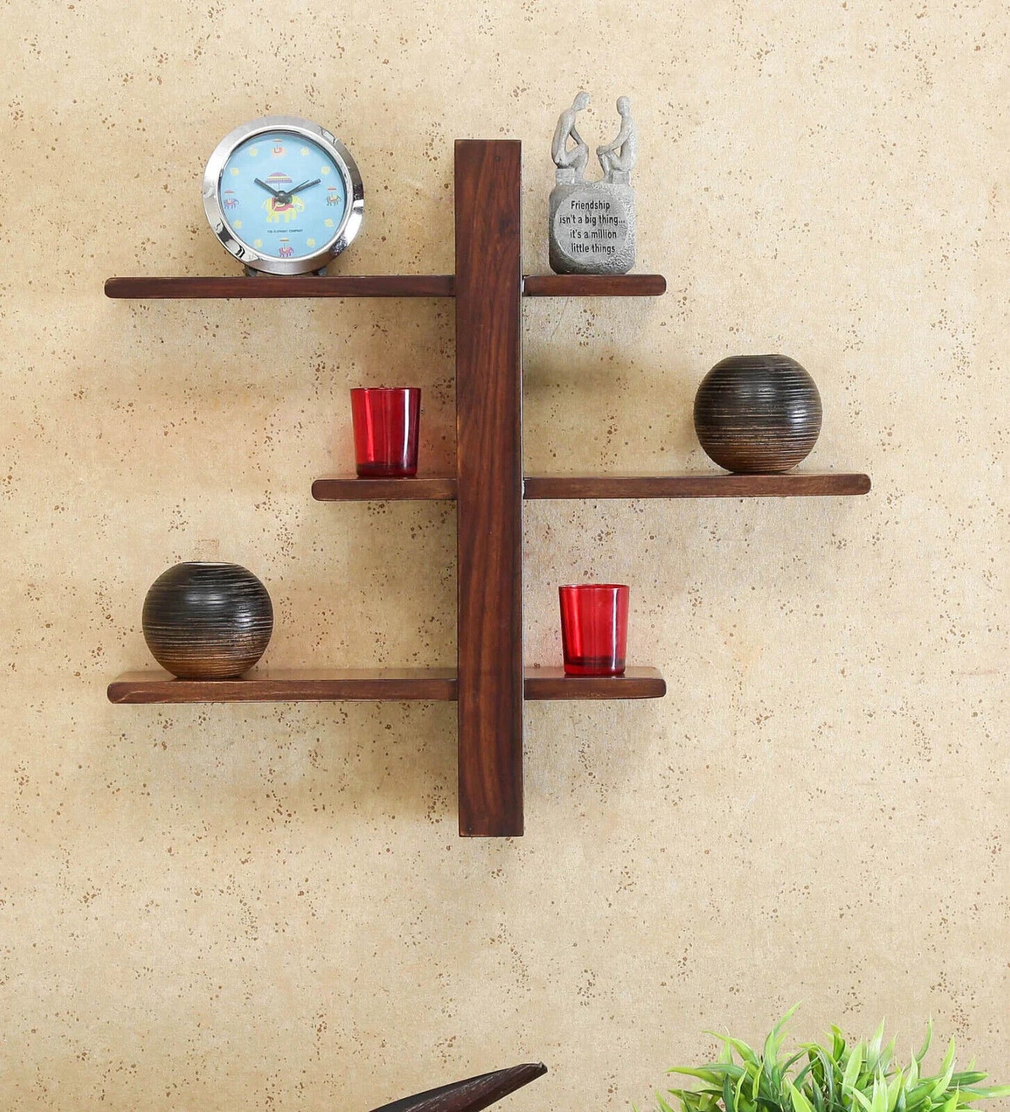 Sheesham Wood Floating Wall Shelf in Provincial Teak Finish