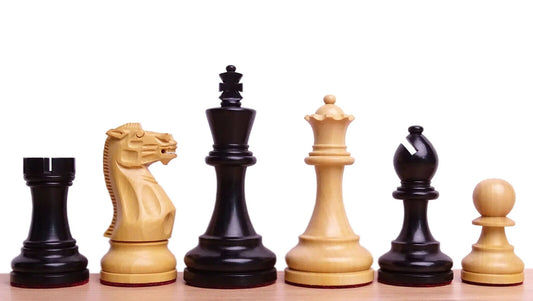 Repro Staunton Weighted Tournament Chess Pieces in Ebonized Box - 3 ¾ Inch King