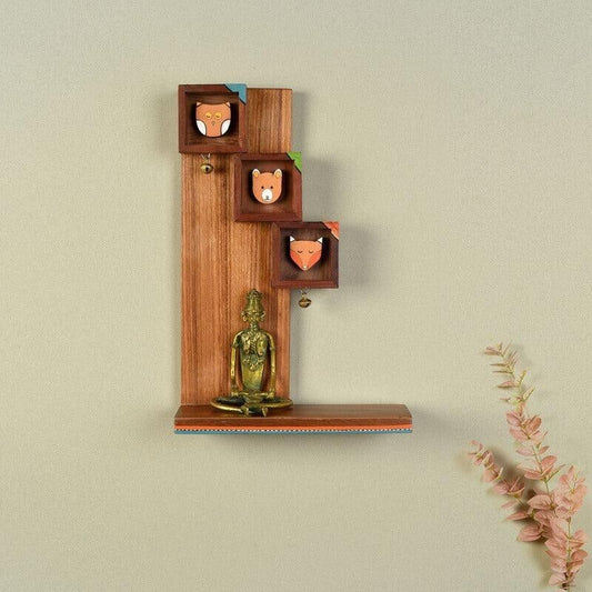 Wild Animals Handcrafted Hanging Wooden Wall Shelf - 12 inch