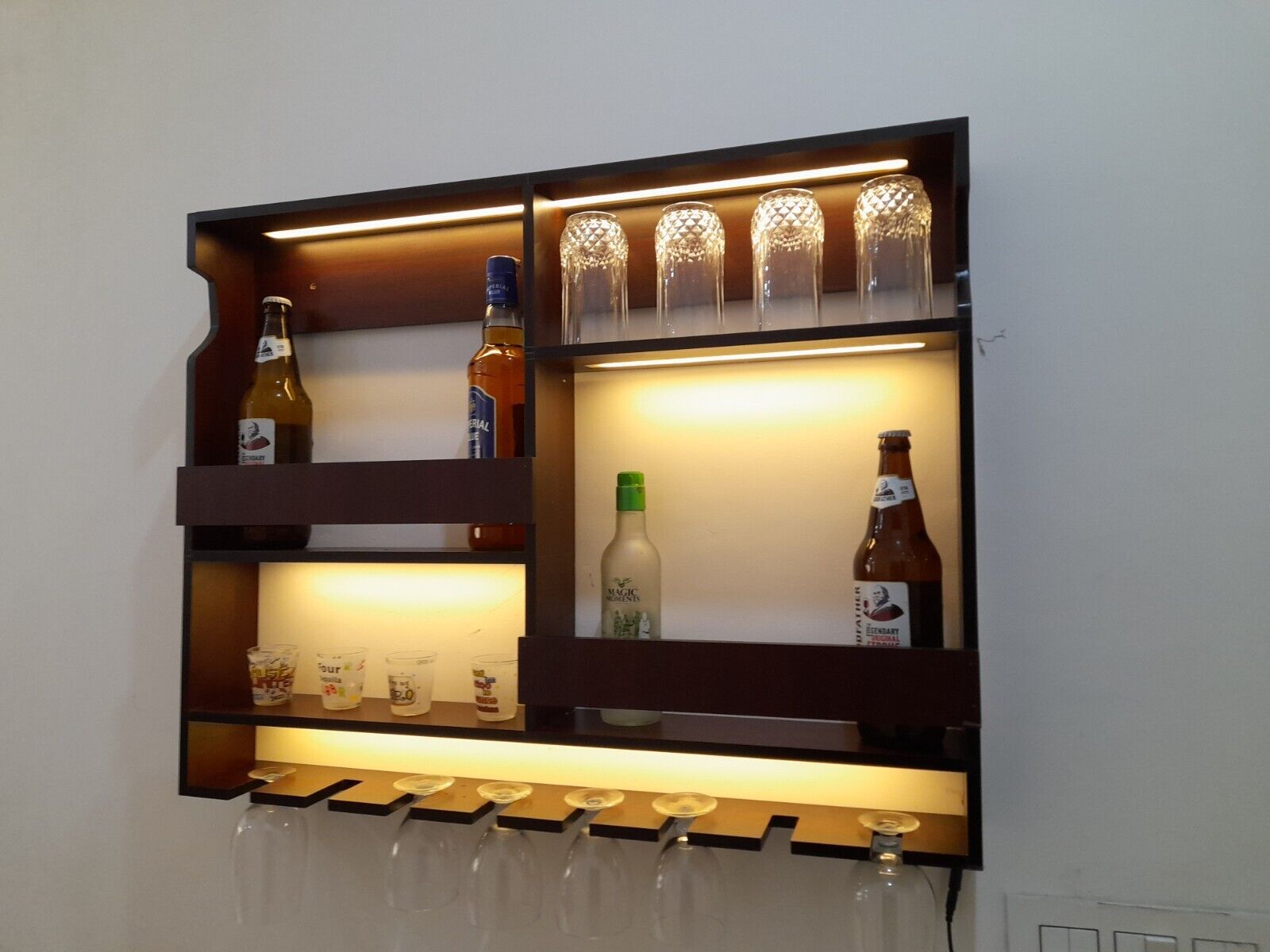 Luxurious Backlit Walnut-Finished Bar Shelf / Mini Bar Cabinet - 24 Inch