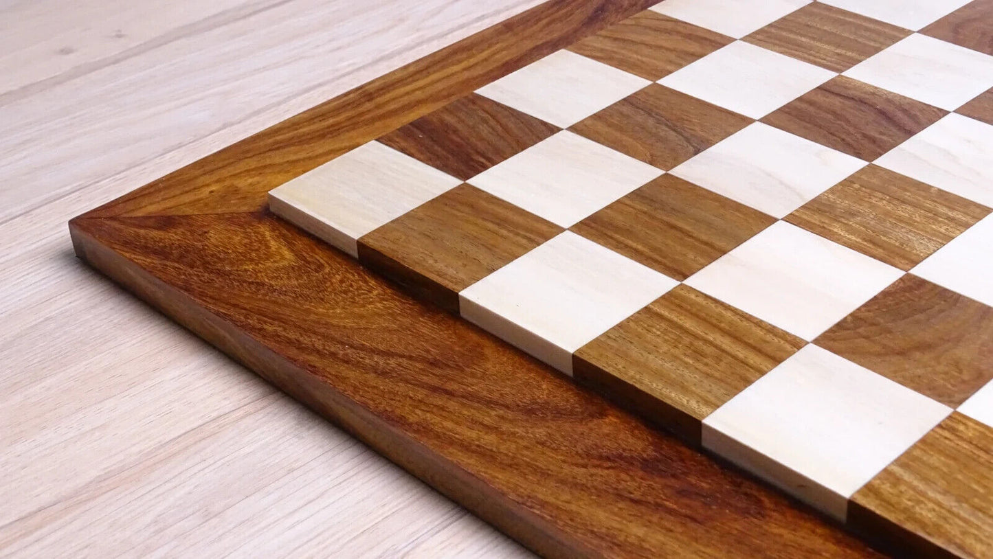 20 inch Raised Square Solid Wood Chess Board in Sheesham and Maple Wood - 50 mm