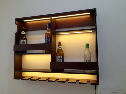 Luxurious Backlit Walnut-Finished Bar Shelf / Mini Bar Cabinet - 24 Inch