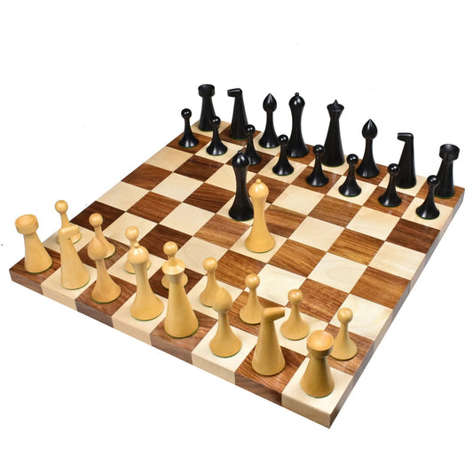 Hermann Ohme Chess Set - 3.6" Ebonised Boxwood Pieces + Golden Rosewood Board