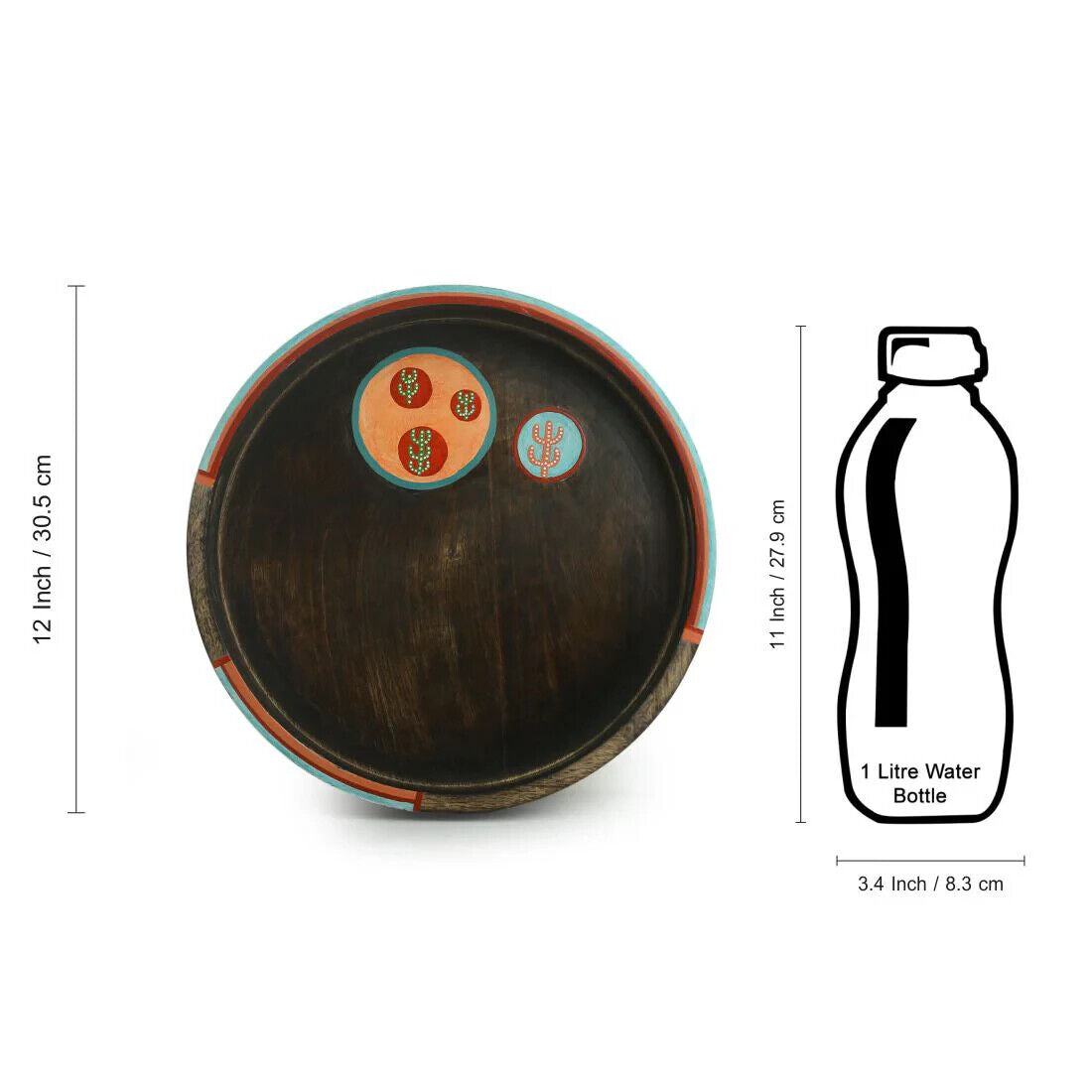 'Oasis Serves' Hand-Painted Round Serving Tray In Mango Wood