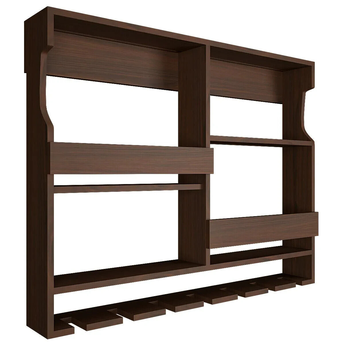 Luxurious Chocolate-Coloured Wooden Bar Wall Shelf / Mini Bar Cabinet