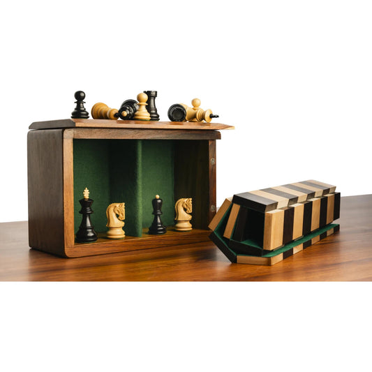 Combo of 2.6″ Russian Zagreb Chess Set - in Ebonised Boxwood with Board and box