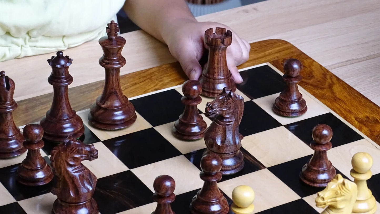 Staunton Weighted Chess Pieces in Acacia Wood & Indian Boxwood - 4 inch King