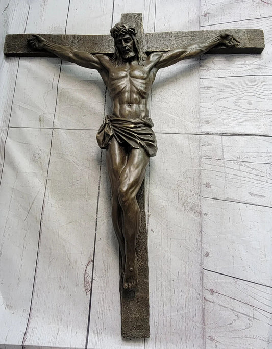 Jesus Christ Crucified Heavenly 100% Bronze Sculpture Figurine Lost Wax - 25"