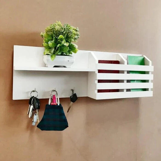 White Utility Shelf In PVC with Pocket and Hanging Hooks - 20 cm height