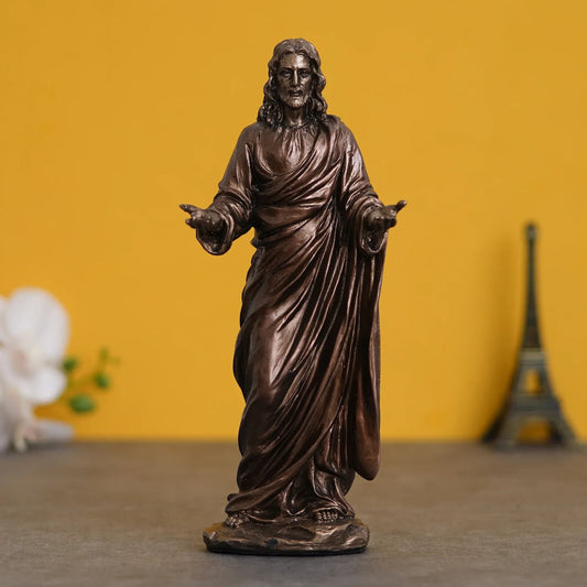 Jesus Christ with Open Arms Cold Cast Bronze Resin Decorative Figurine- 9 in