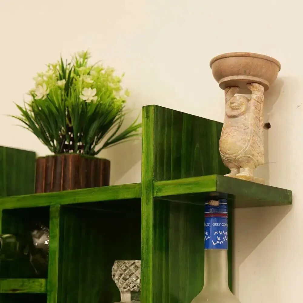 Solid Green Wooden Wall Shelves for Bedroom - 23 inch