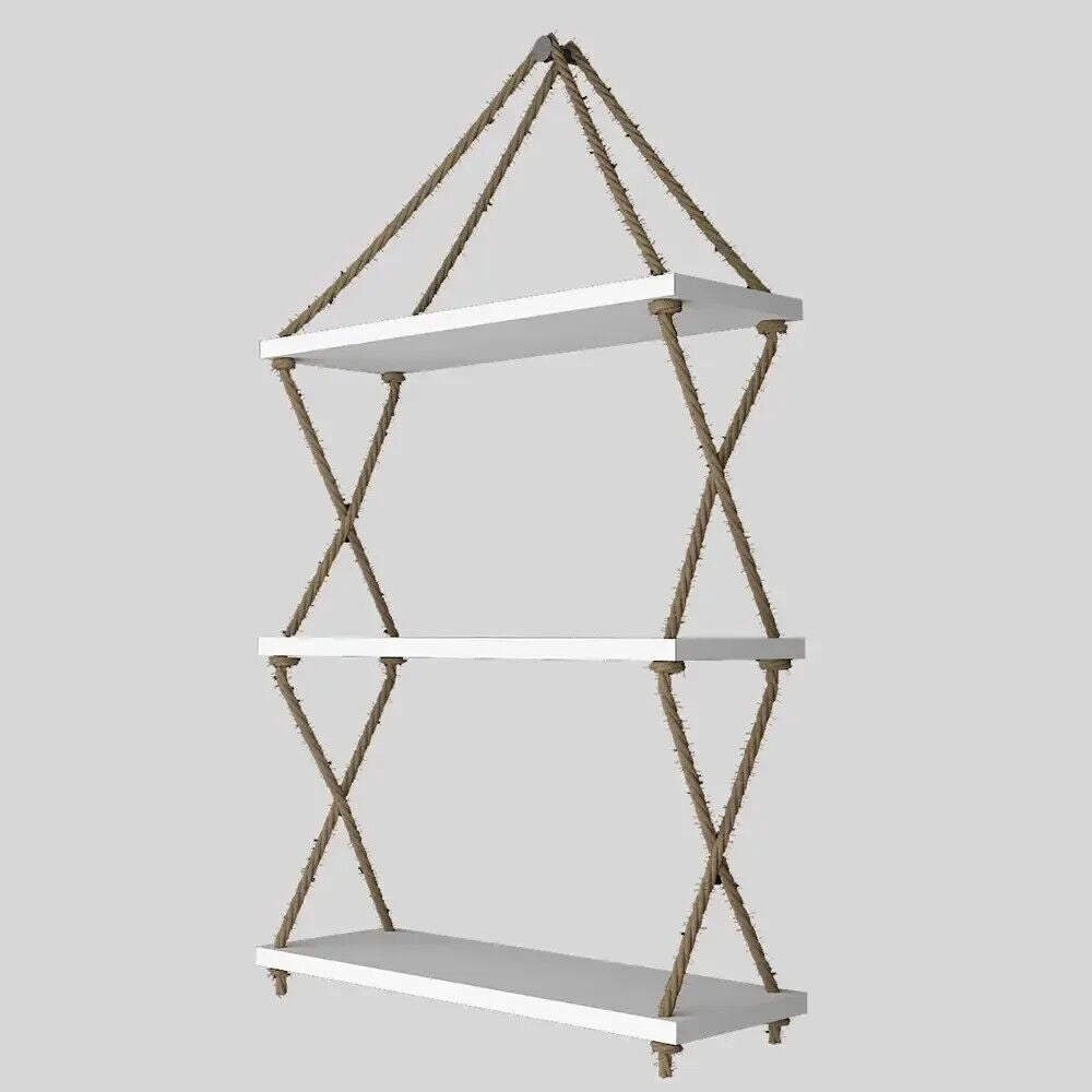 Cross Rope Wooden Wall Shelf White - 36 In