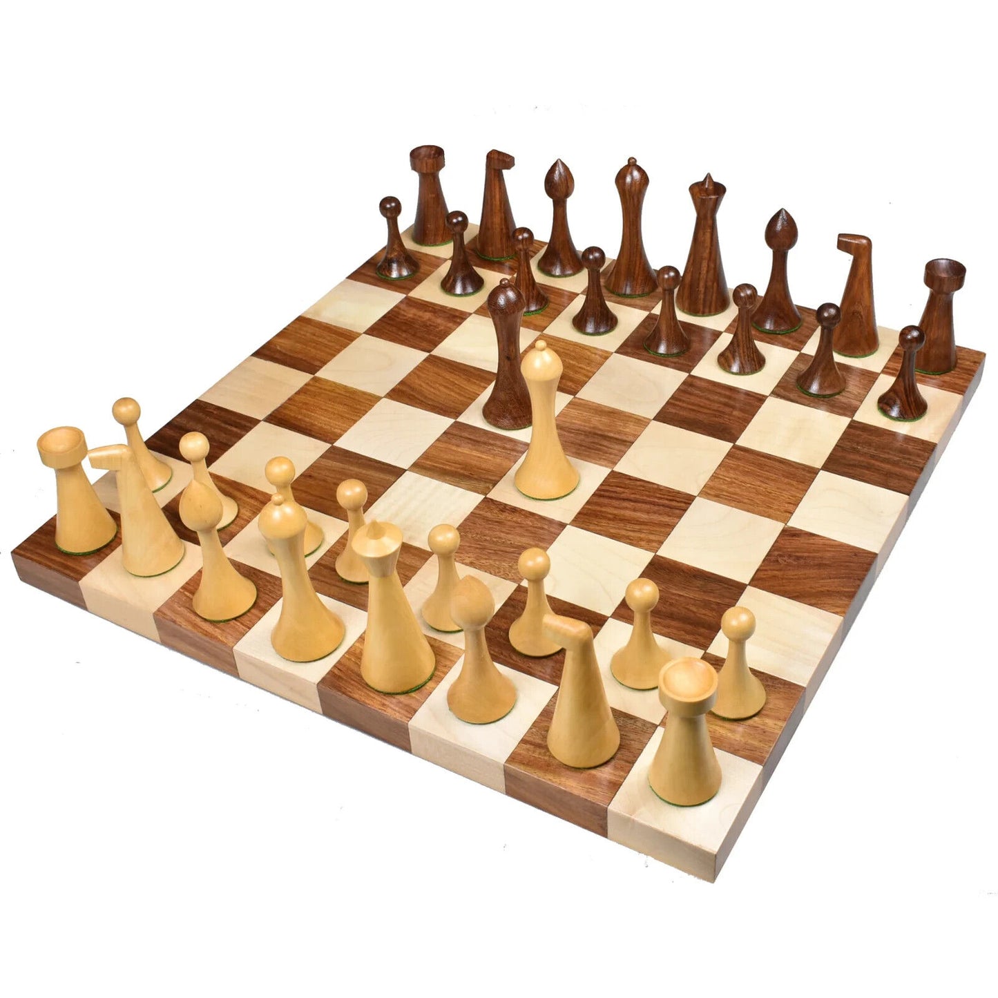 3.6" Herman Ohme Minimalist Combo Chess Set- Chess Piece & Board-Golden Rosewood