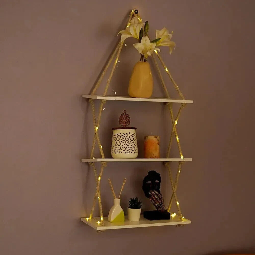 Cross Rope Wooden Wall Shelf White - 36 In