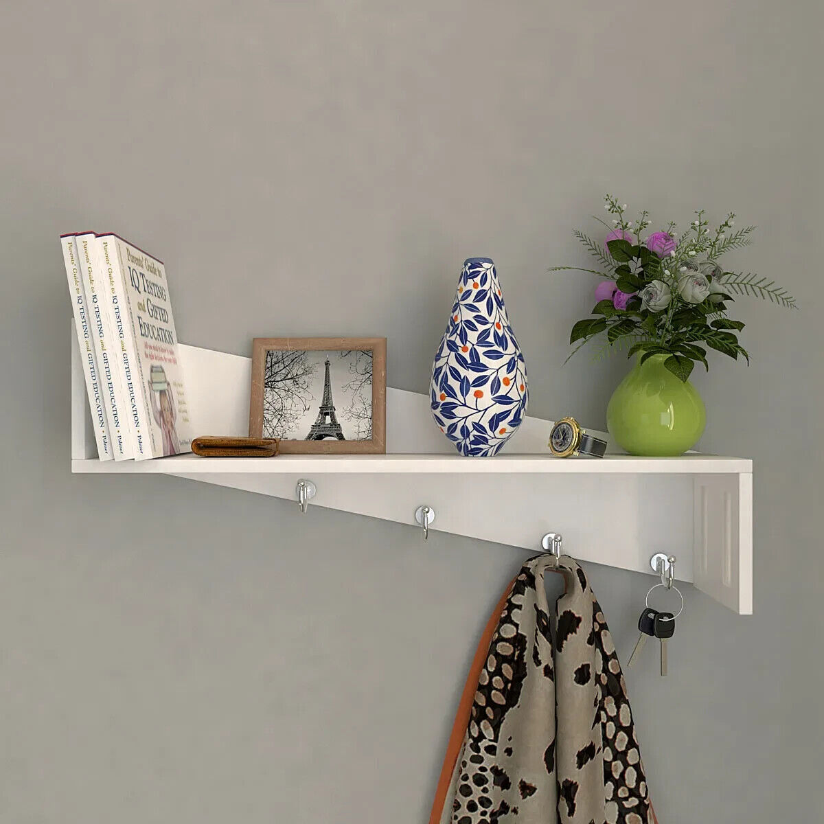 White Wood Modern Touch Wall Shelf/Wall Hanger - 10 inch