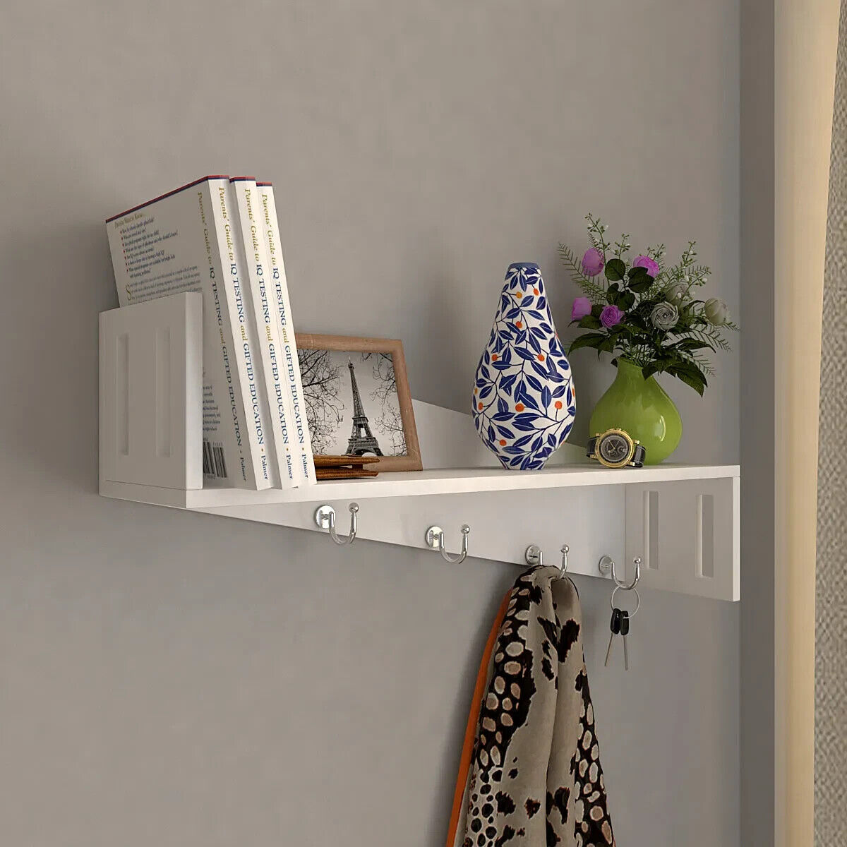 White Wood Modern Touch Wall Shelf/Wall Hanger - 10 inch