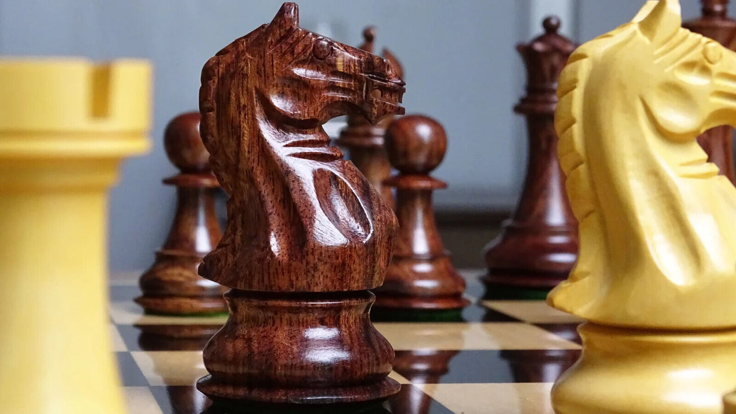 Staunton Weighted Chess Pieces in Acacia Wood & Indian Boxwood - 4 inch King