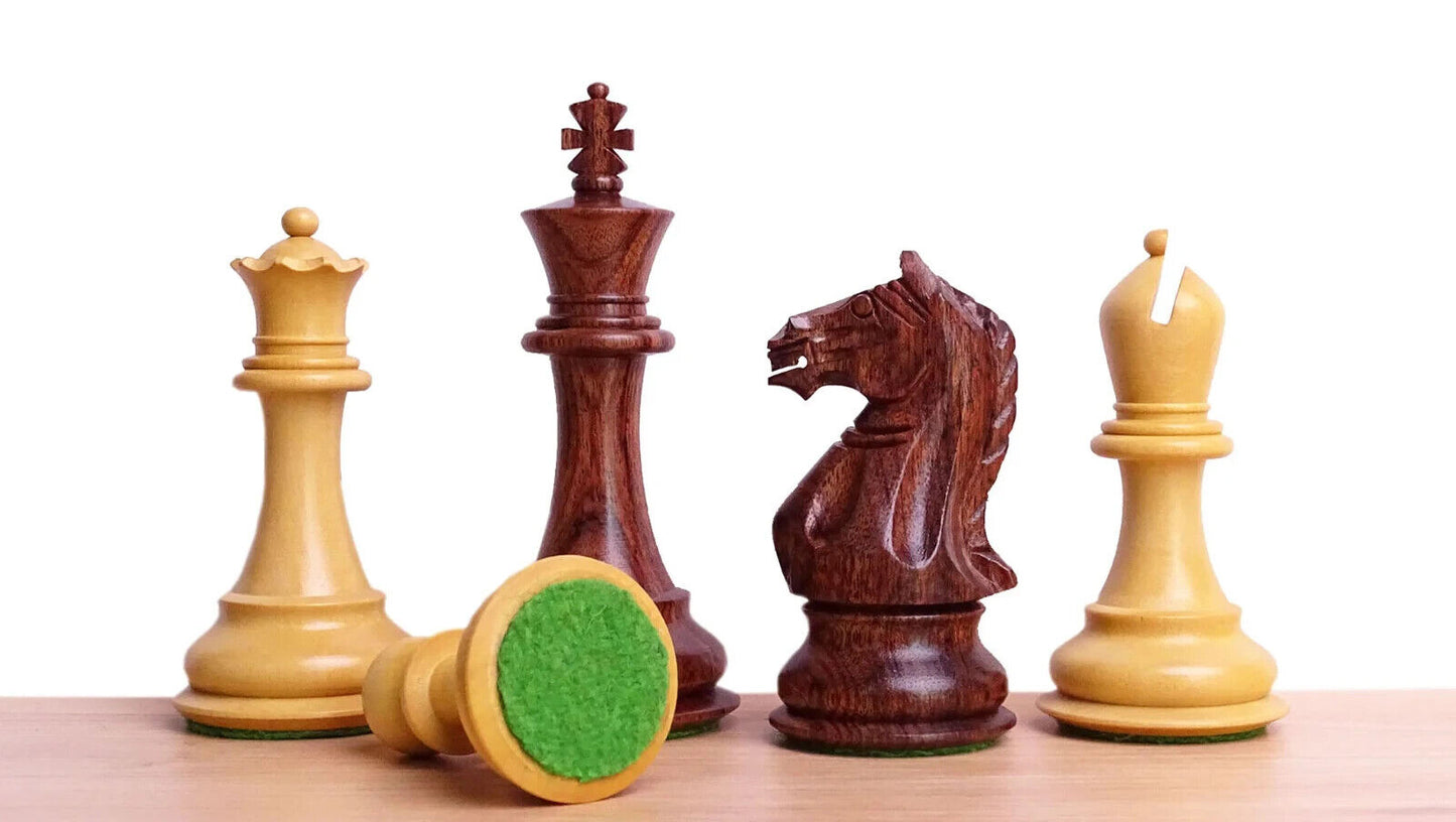 Staunton Weighted Chess Pieces in Acacia Wood & Indian Boxwood - 4 inch King