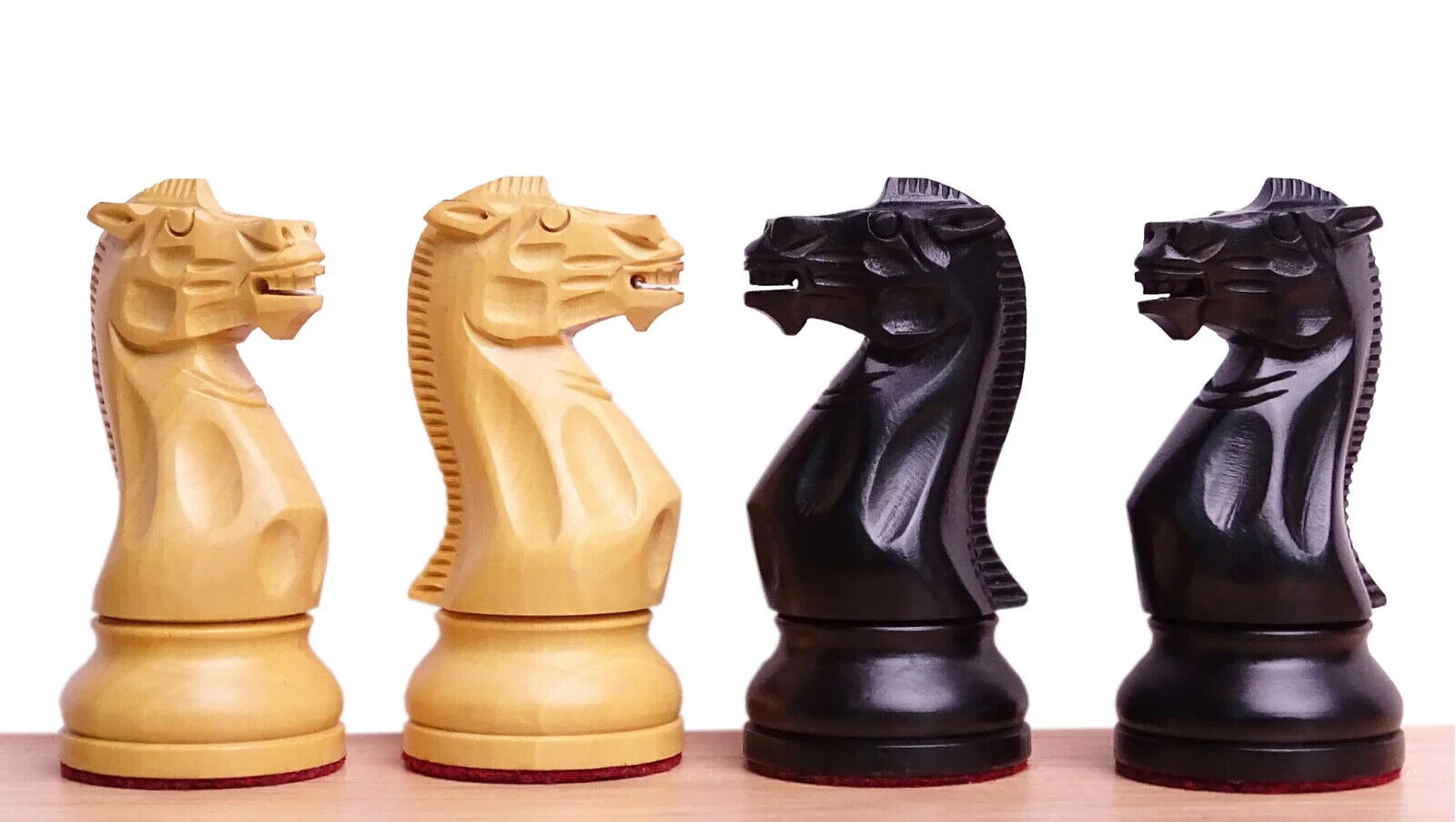 Repro Staunton Weighted Tournament Chess Pieces in Ebonized Box - 3 ¾ Inch King