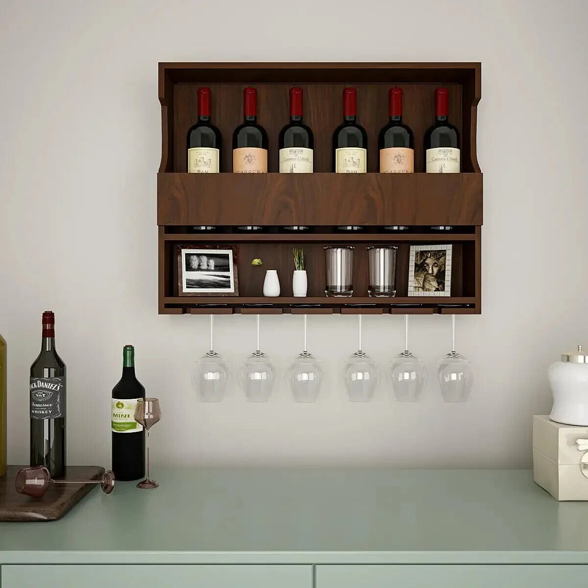 Exquisite Backlit MDF Bar Shelf / Mini Bar Cabinet in Walnut Finish