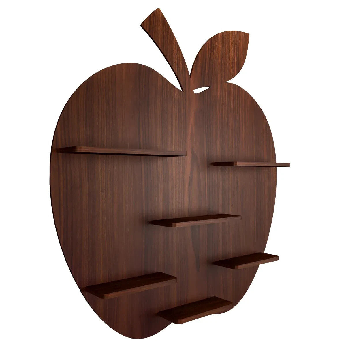 Apple Shape Backlit Wood Wall Shelf / Book Shelf - Walnut Finish 36 inch