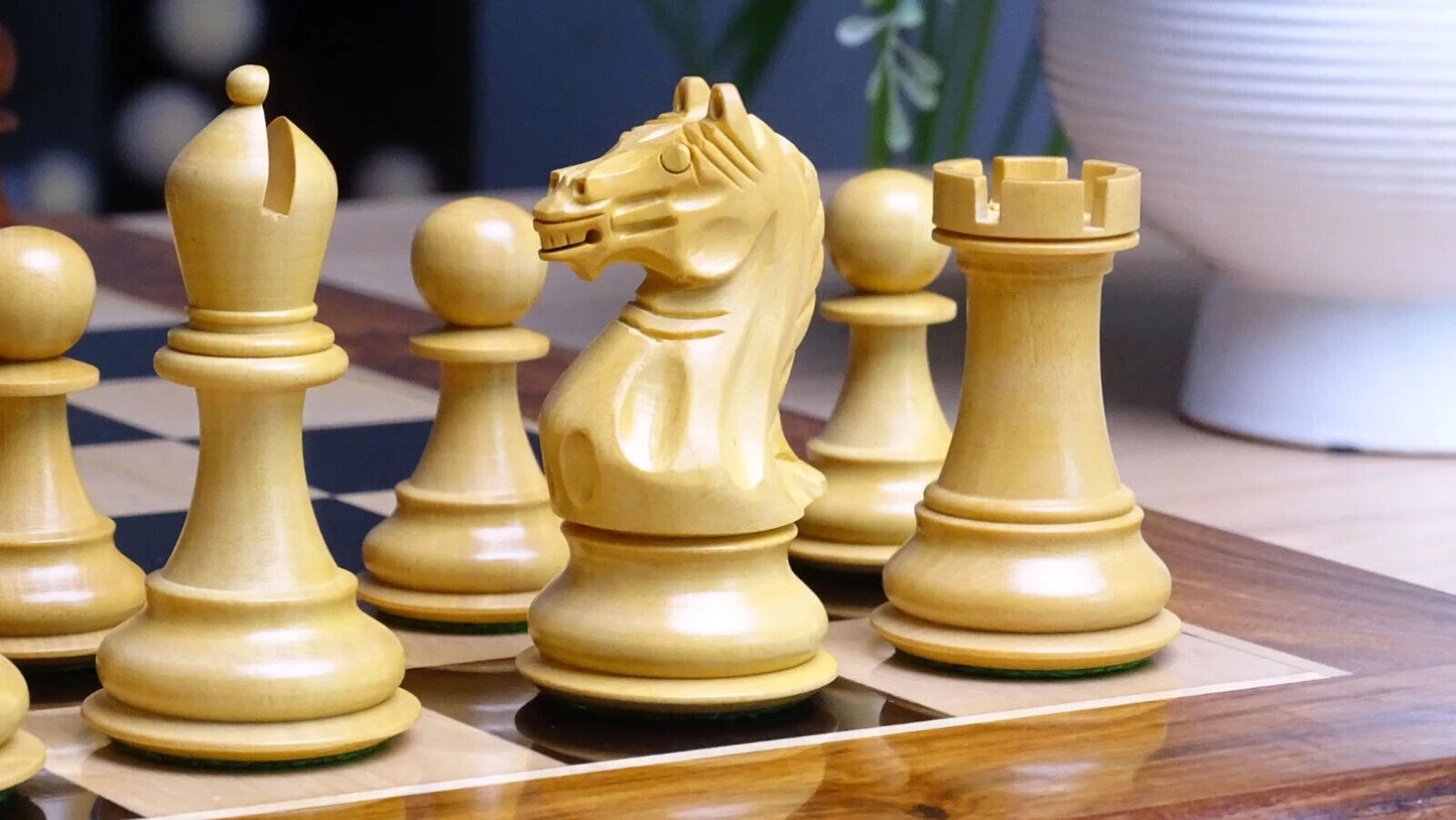 Staunton Weighted Chess Pieces in Acacia Wood & Indian Boxwood - 4 inch King