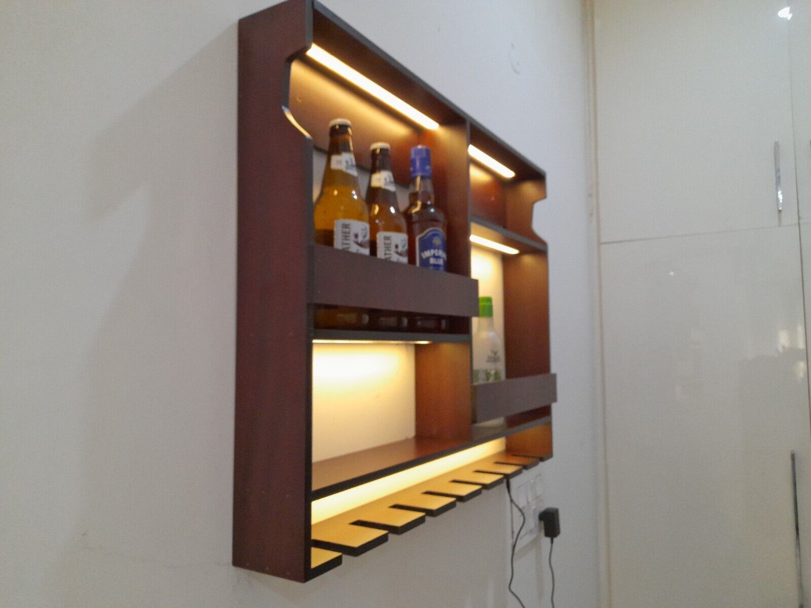 Luxurious Backlit Walnut-Finished Bar Shelf / Mini Bar Cabinet - 24 Inch