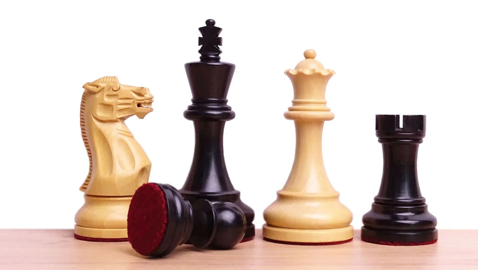 Repro Staunton Weighted Tournament Chess Pieces in Ebonized Box - 3 ¾ Inch King