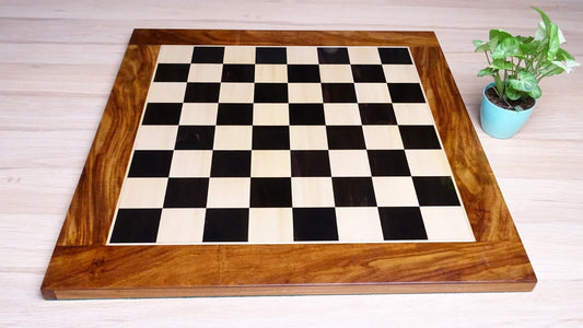 23 inch Square Solid Wood Chess Board in Ebony & Maple Wood w/ Sheesham Border