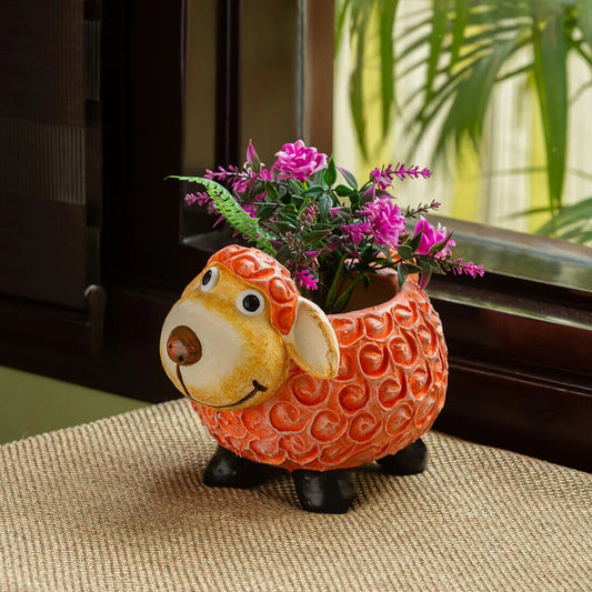 'Cheerful Sheep' Handmade & Hand Painted Planter Pot In Terracotta (20.3 cm)