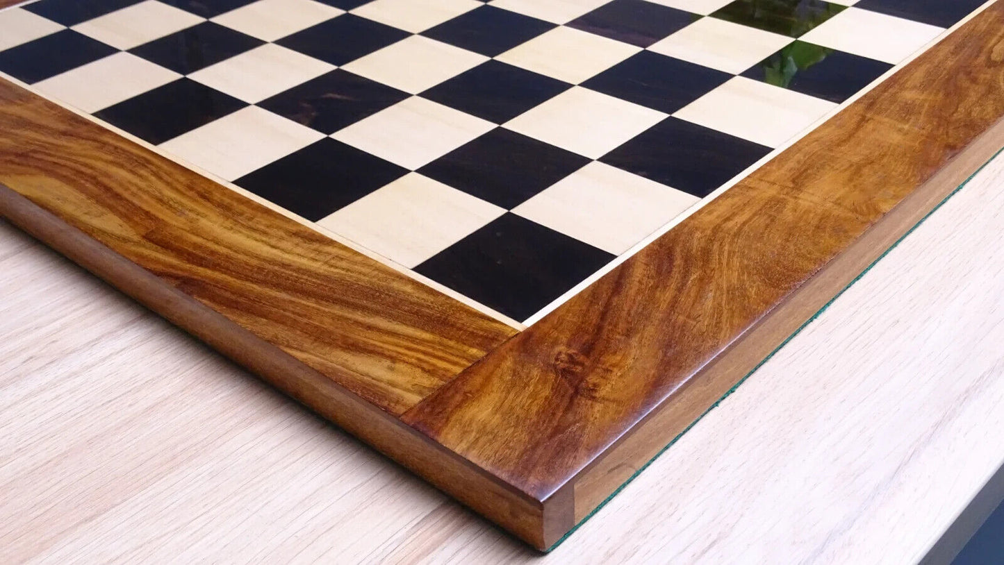 23 inch Square Solid Wood Chess Board in Ebony & Maple Wood w/ Sheesham Border