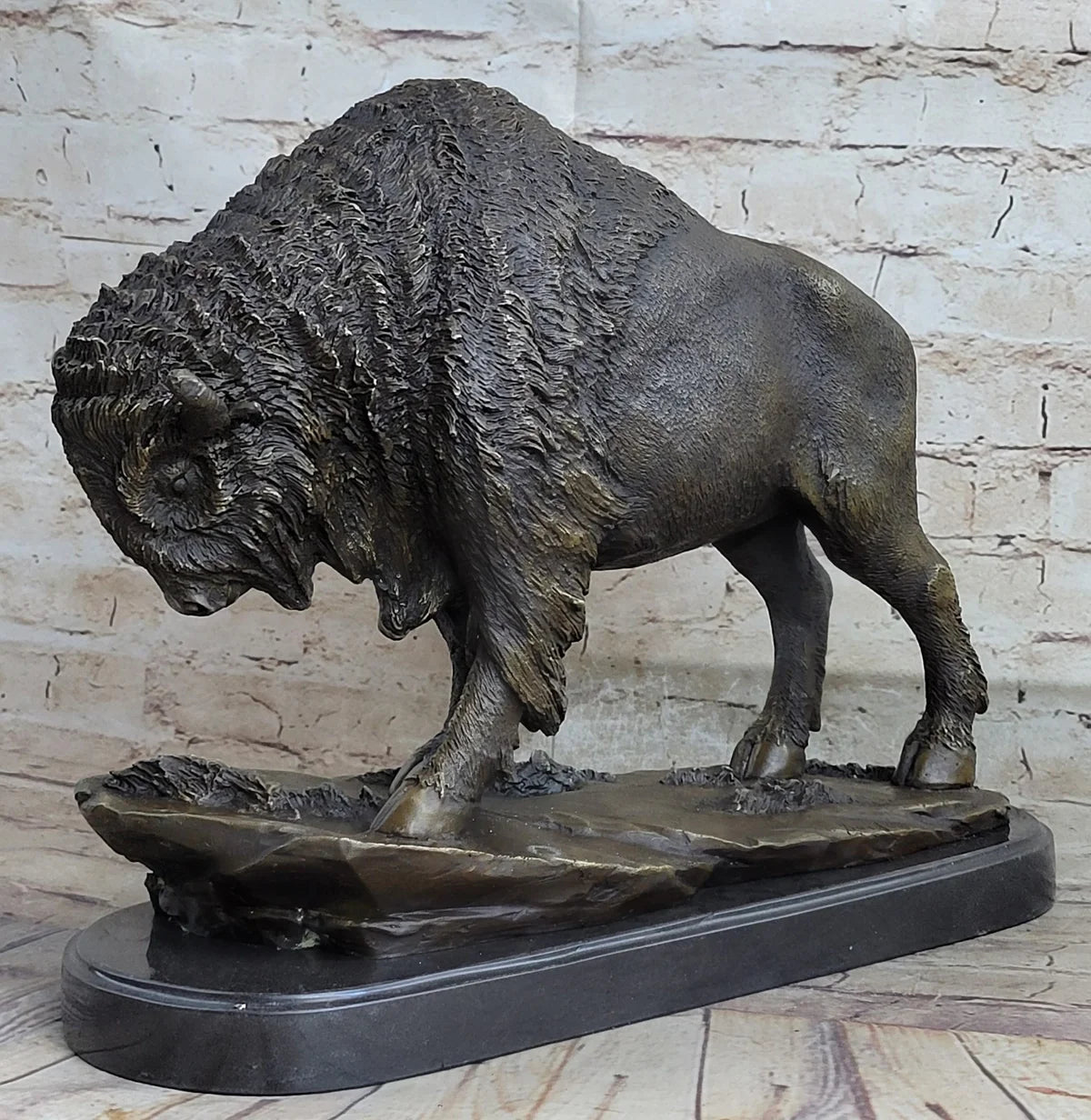 Art Deco Barye American Artist Buffalo Bison Bronze Hot Cast Sculpture Statue - 12 IN