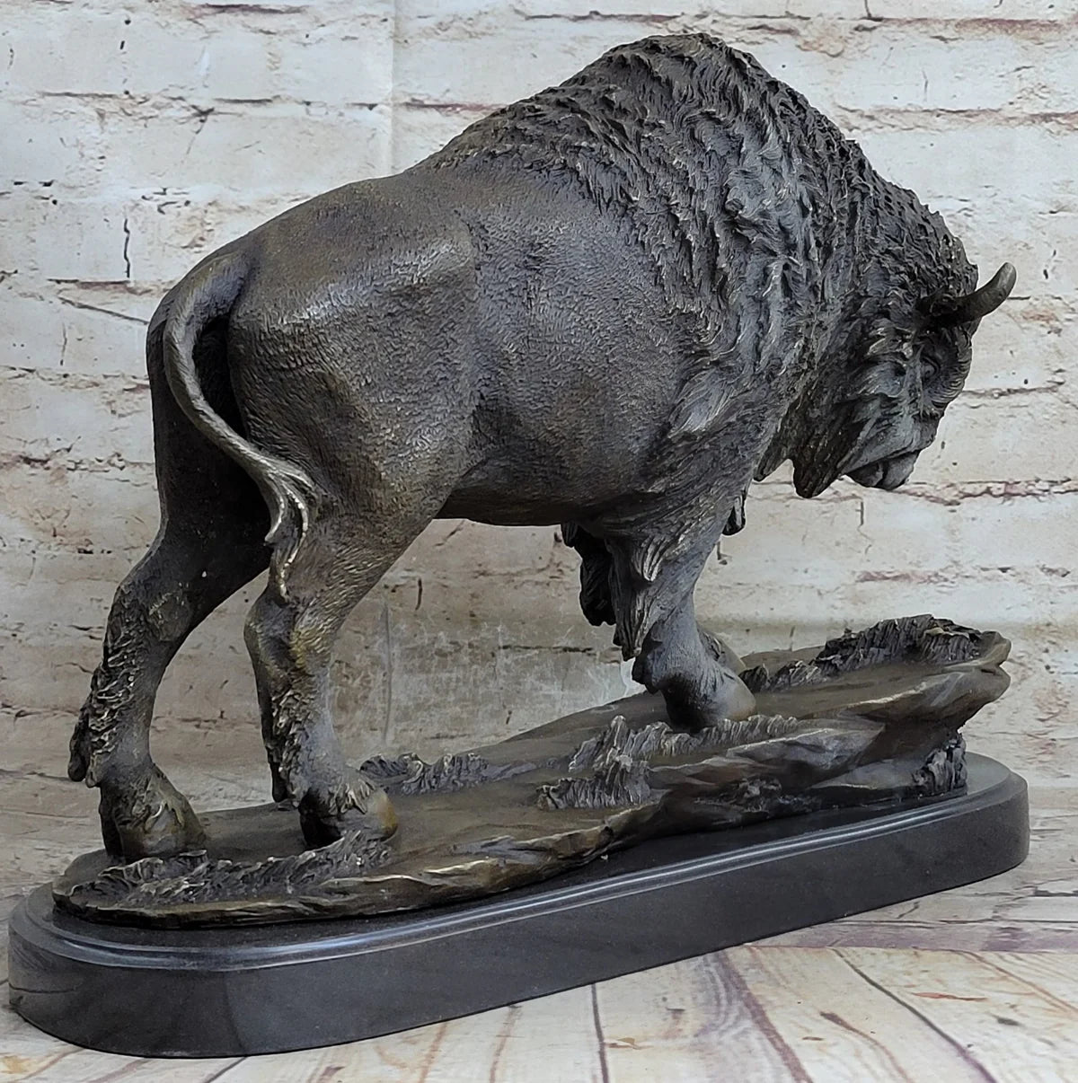 Art Deco Barye American Artist Buffalo Bison Bronze Hot Cast Sculpture Statue - 12 IN