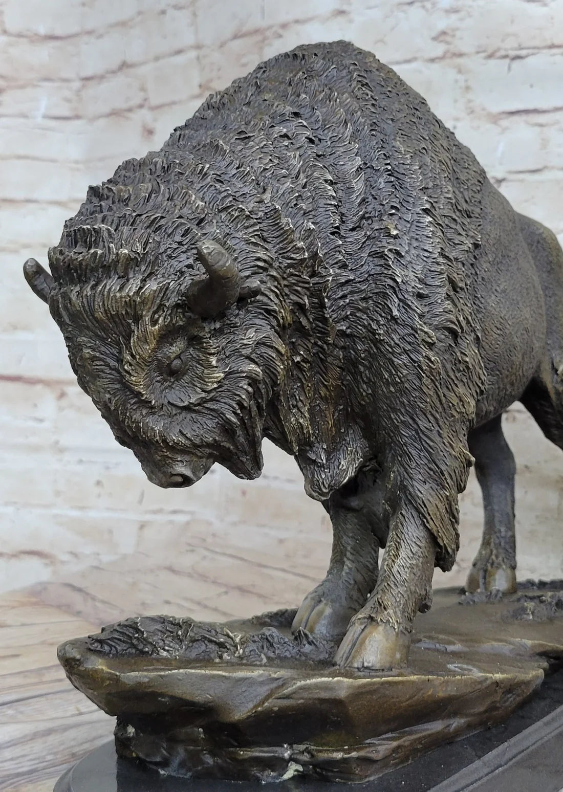 Art Deco Barye American Artist Buffalo Bison Bronze Hot Cast Sculpture Statue - 12 IN