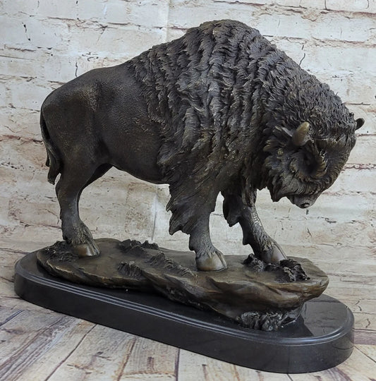 Art Deco Barye American Artist Buffalo Bison Bronze Hot Cast Sculpture Statue - 12 IN